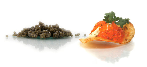 Black Caviar pile and Red Caviar on a chip