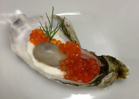 Champagne Poached Oysters with Smoked Steelhead Caviar Recipe