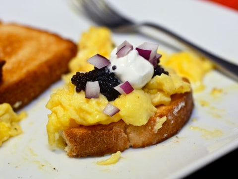 Creamy Scrambled Eggs with Paddlefish Caviar Recipe