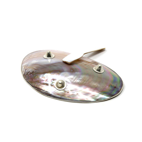 Pink Mother of Pearl Caviar Palette, Ornate Silver Rim