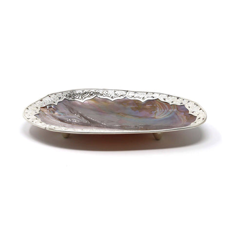 Pink Mother of Pearl Caviar Palette, Ornate Silver Rim