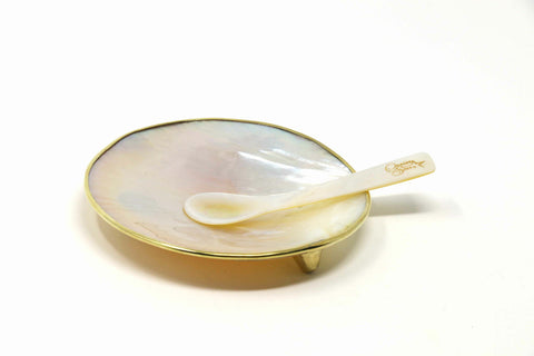 Mother of Pearl Caviar Plate - Gold Brass Edge