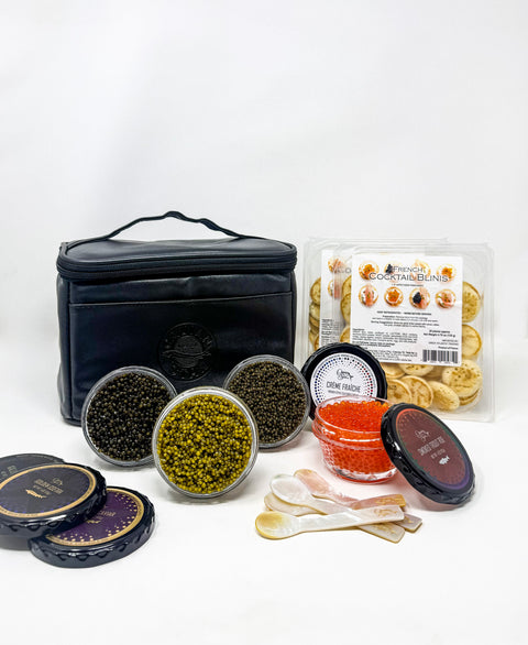 World Star Caviar Party Gift Bag: Imperial Osetra, Kaluga, Siberian, Smoked Trout Roe