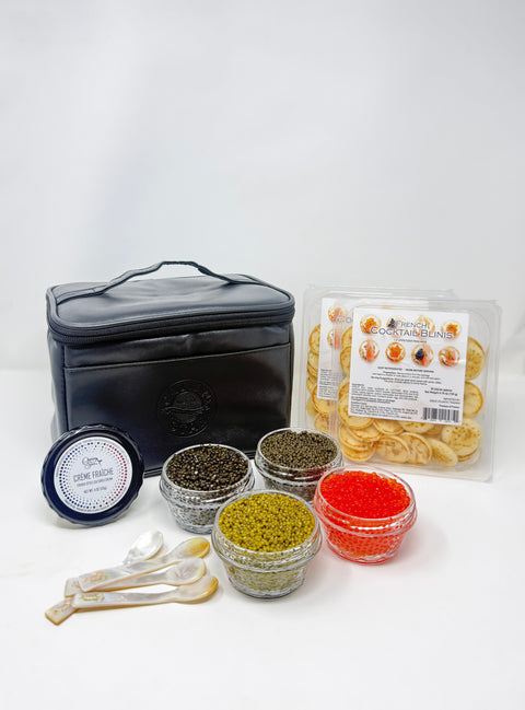 World Star Caviar Party Gift Bag: Imperial Osetra, Kaluga, Siberian, Smoked Trout Roe