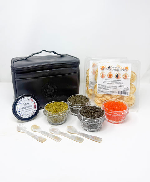 World Star Caviar Party Gift Bag: Imperial Osetra, Kaluga, Siberian, Smoked Trout Roe