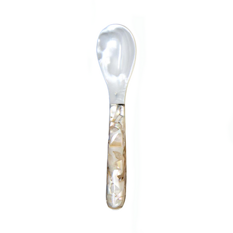 4.75" Crushed shell acrylic handle, Shell Caviar Spoon
