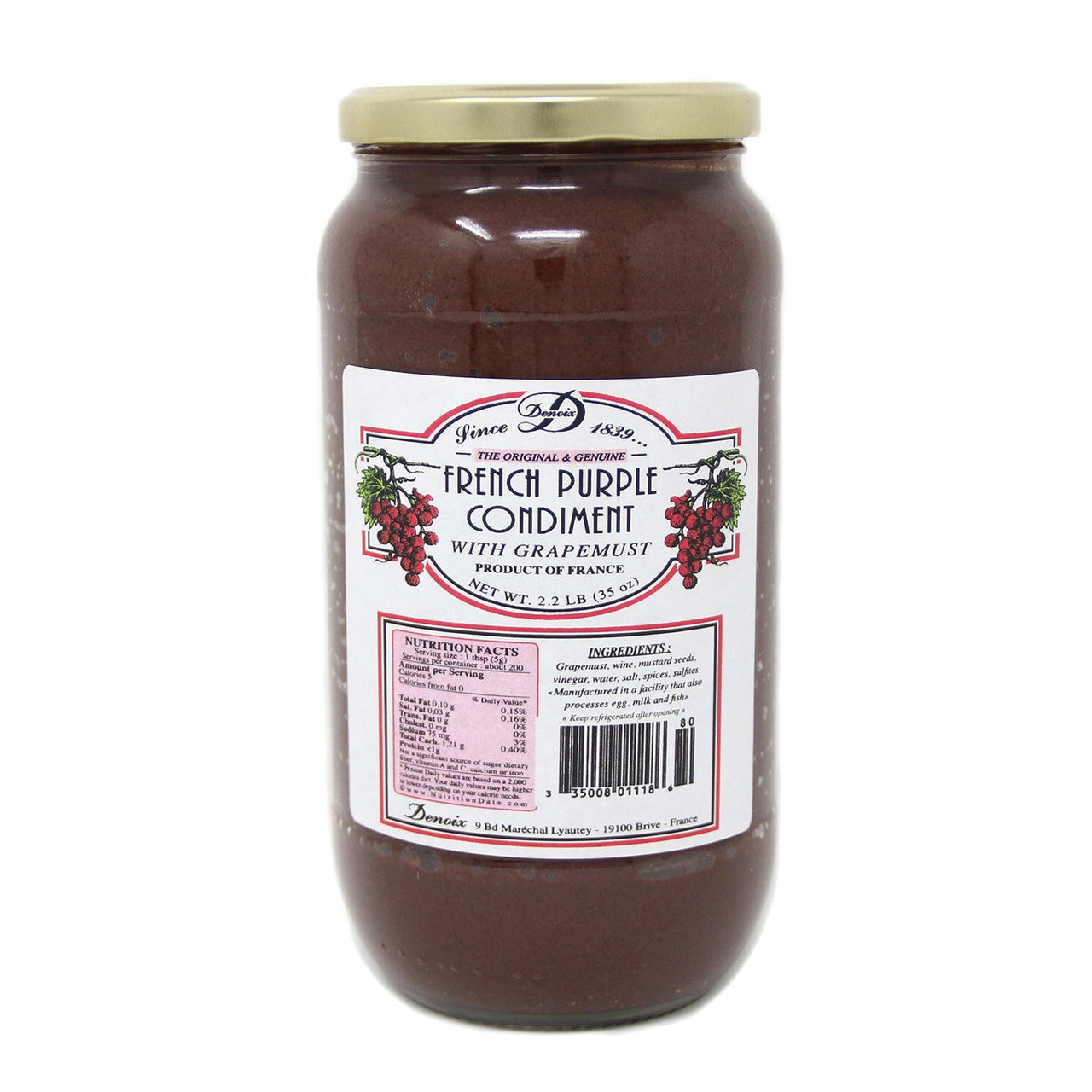 Maison Denoix French Purple Gourmet Mustard, Made with Grape Must